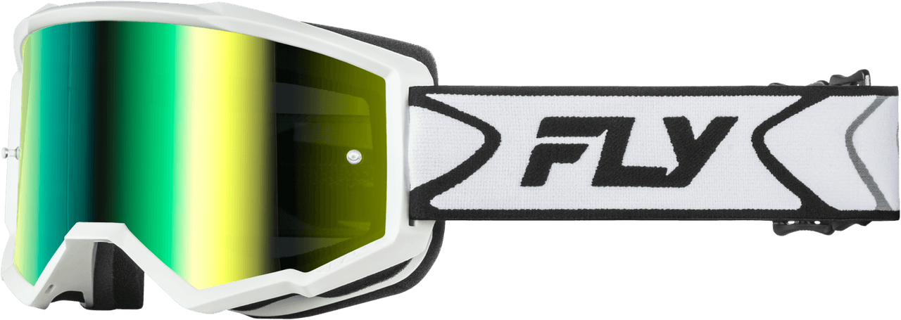 Fly Racing Zone Goggle White/Black W/ Iridescent Grn Mirror Lens