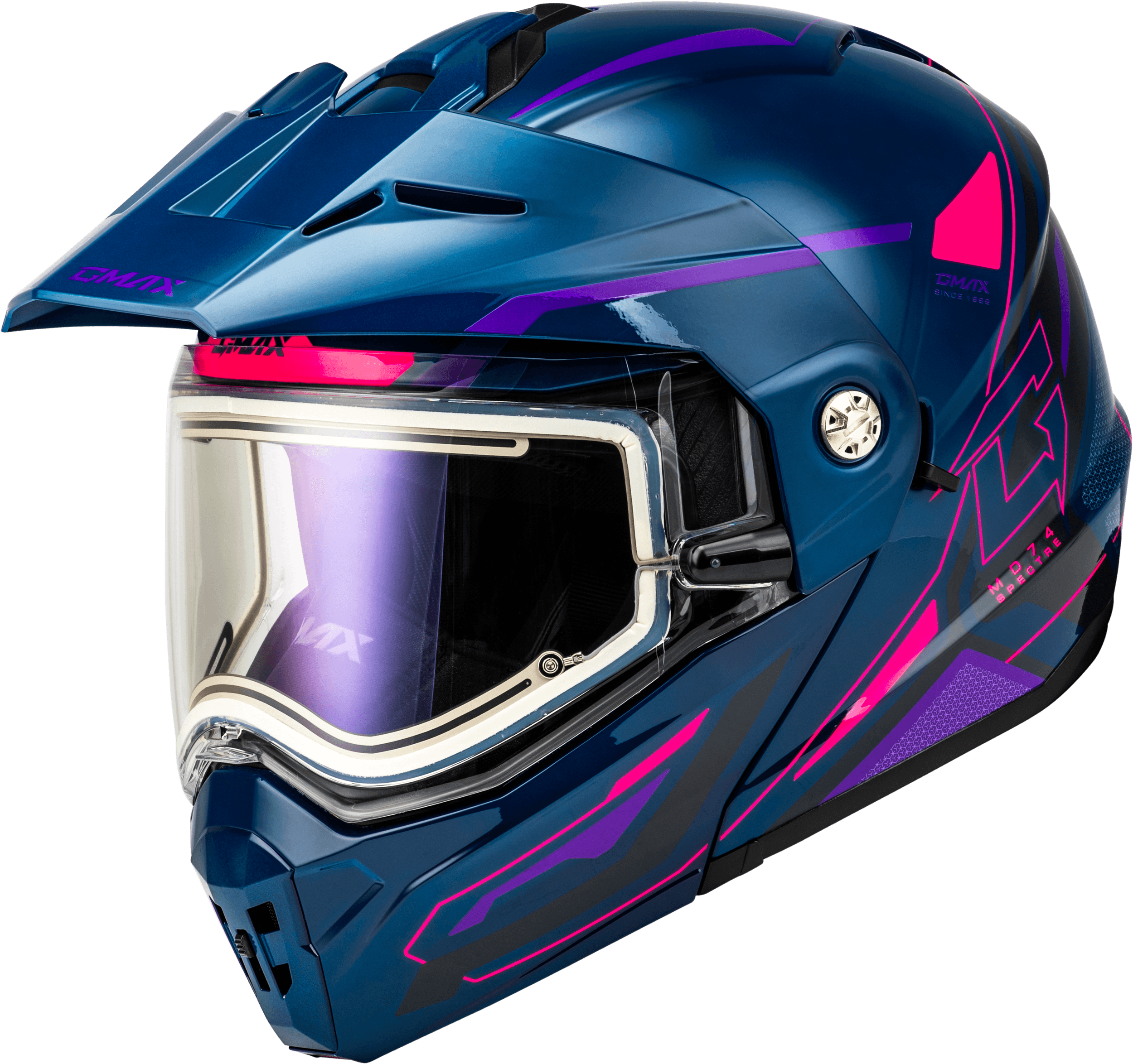 MD-74S SPECTRE SNOW HELMET W/ ELEC SHLD BLUE/PINK/PURPLE XS
