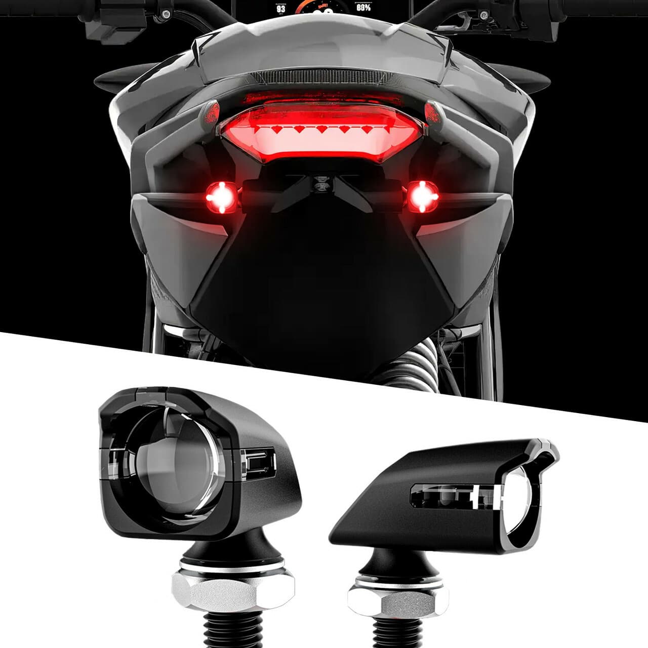 Xk Glow Mini LED Turn Signal Black Red Pair