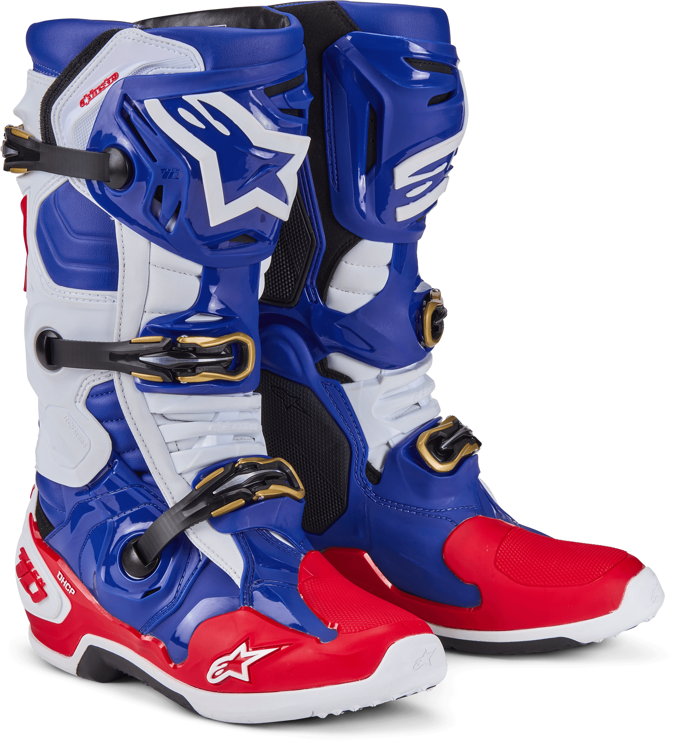 TECH 10 LE BOOTS BRT RED/DK BLUE/WHT SZ 08