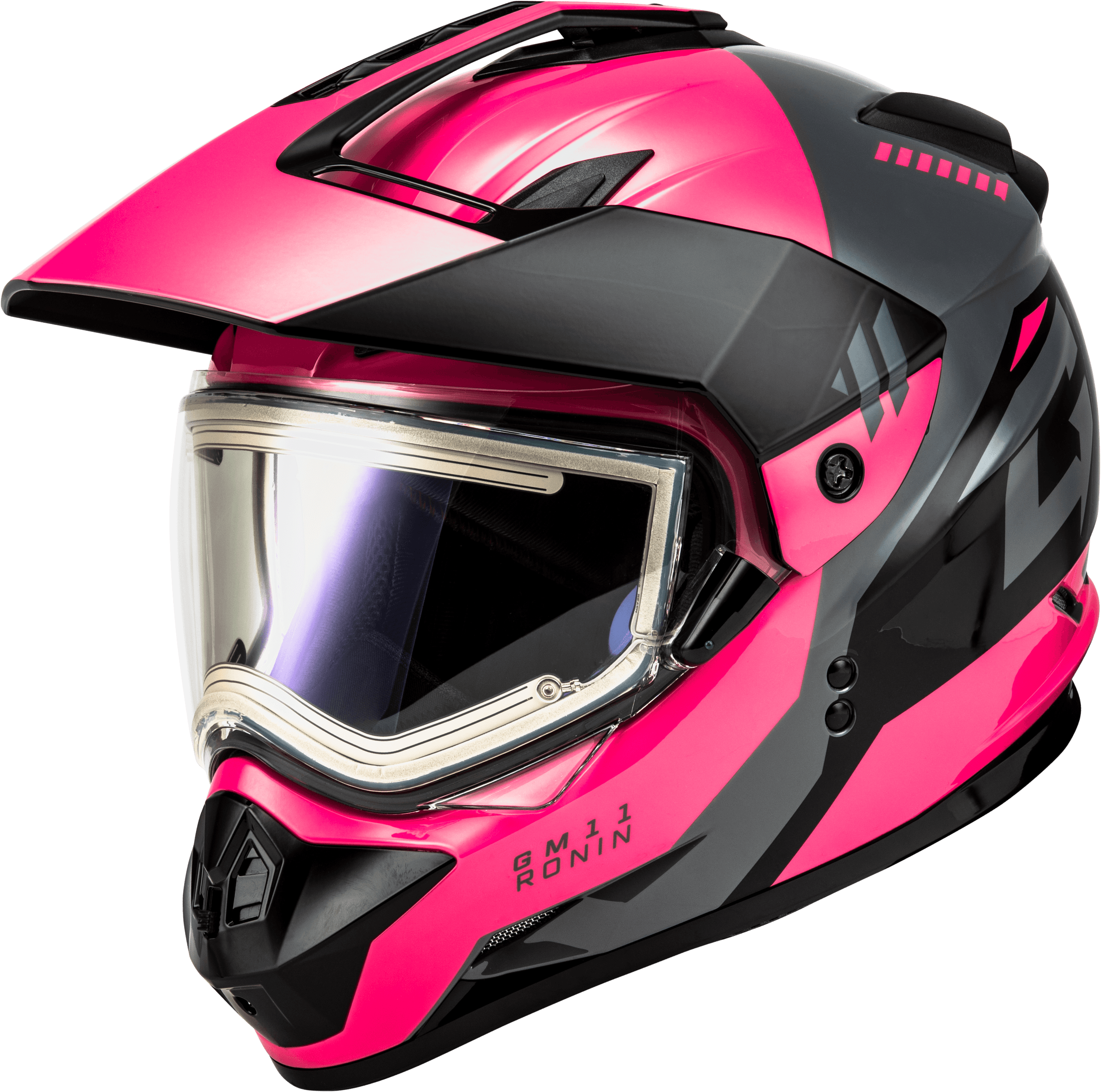 GM-11S RONIN SNOW HELMET W/ ELEC SHIELD BLACK/GREY/PINK XS
