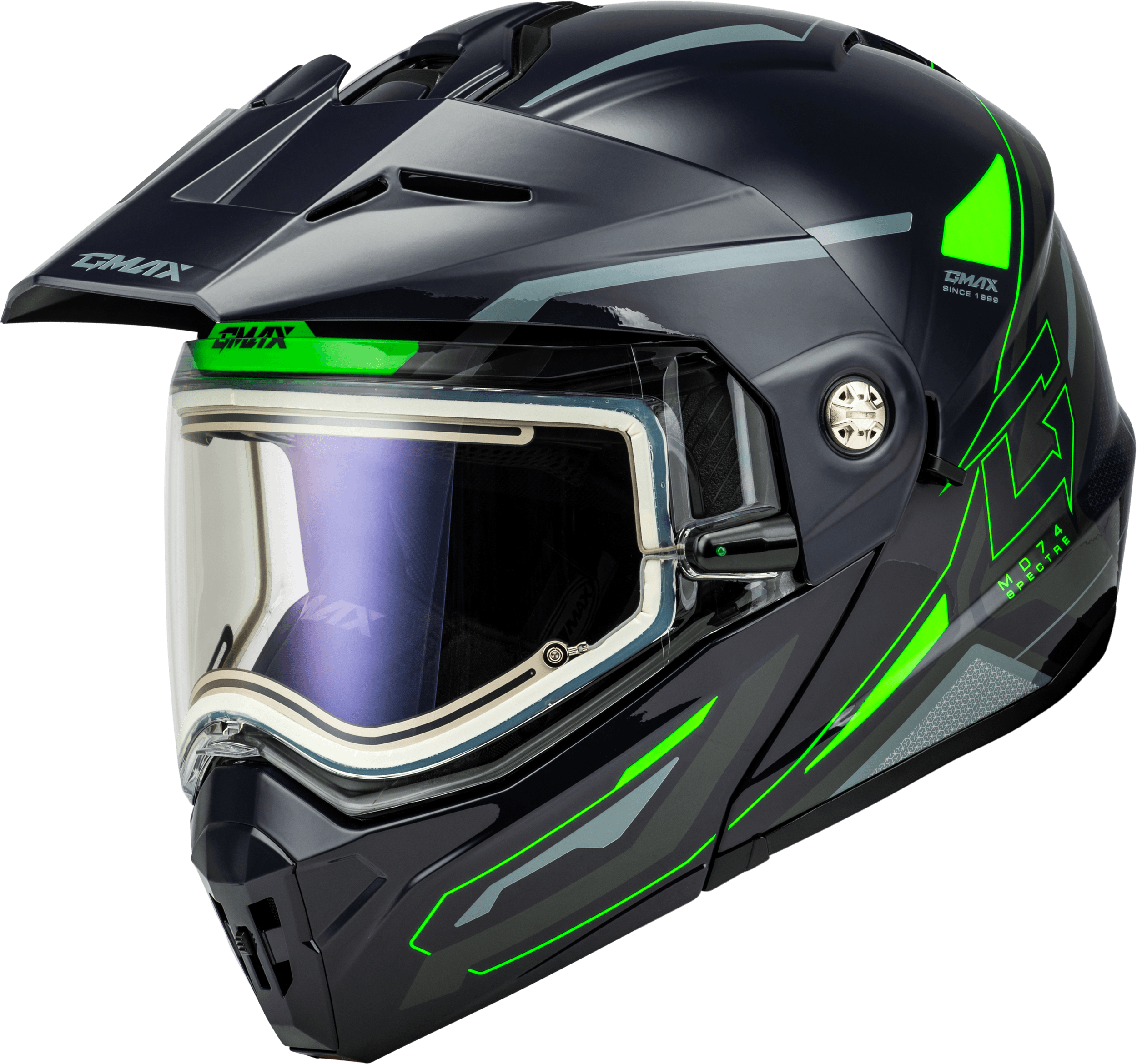 MD-74S SPECTRE SNOW HELMET W/ ELEC SHIELD GREY/NEON GREEN MD