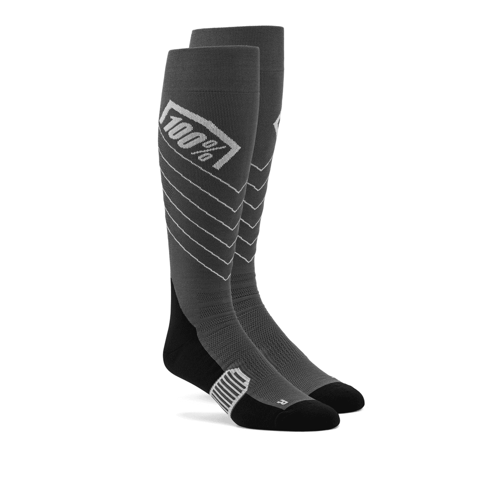 100-PERCENT Hi Side Thin MX Socks Grey LG/XL