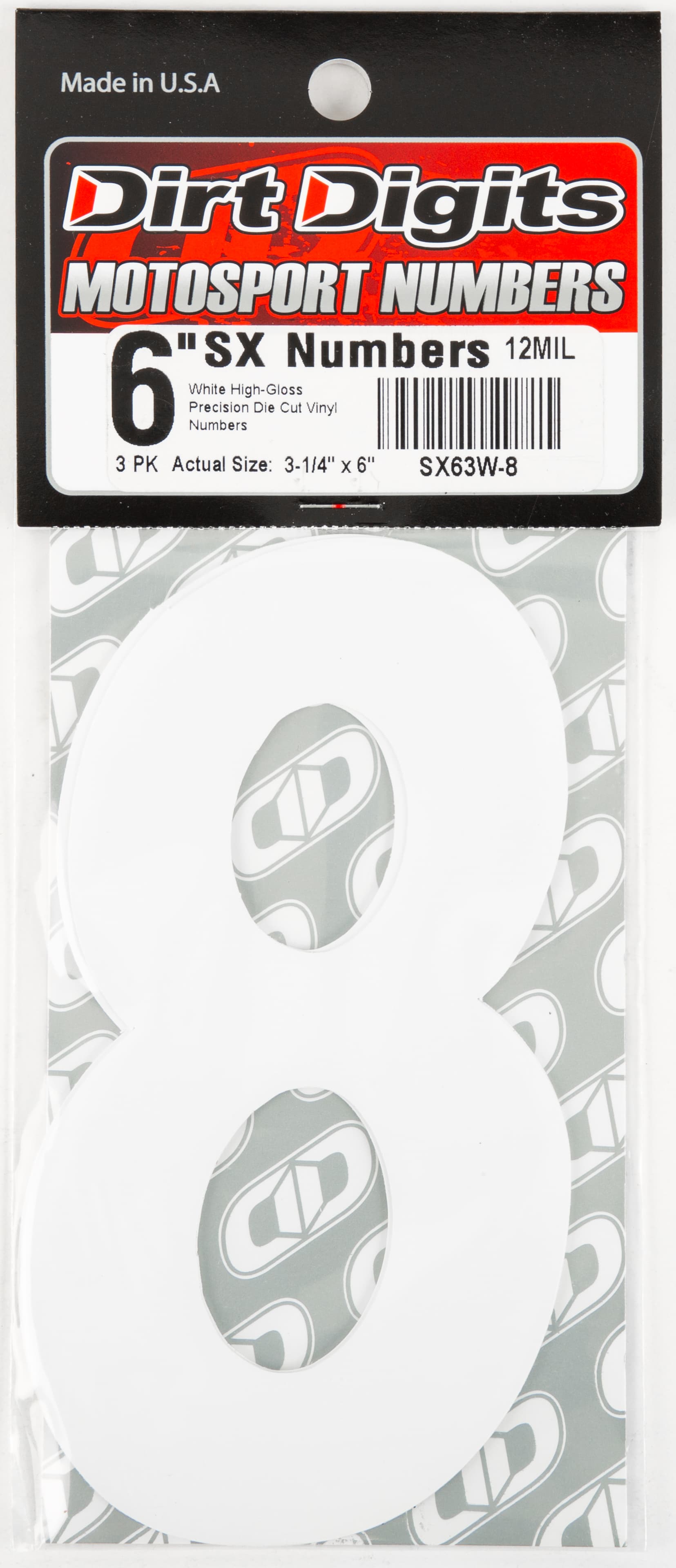 Dirt Digits #8 6" White Super X Digits 3/Pack