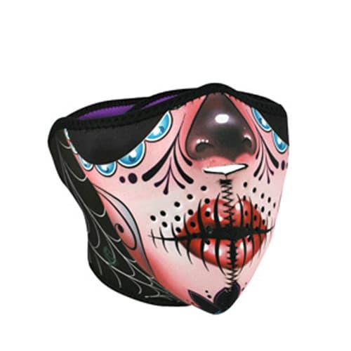 HALF MASK, NEOPRENE, SUGAR SKULL REVERSIBLE TO PURPLE